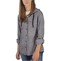 Traders Women's Long Sleeve Button Down Flannel with Hood