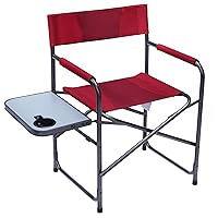 Compact Steel Frame Folding Director's Chair Portable Camping Chair with Side Table, Supports 225 LBS