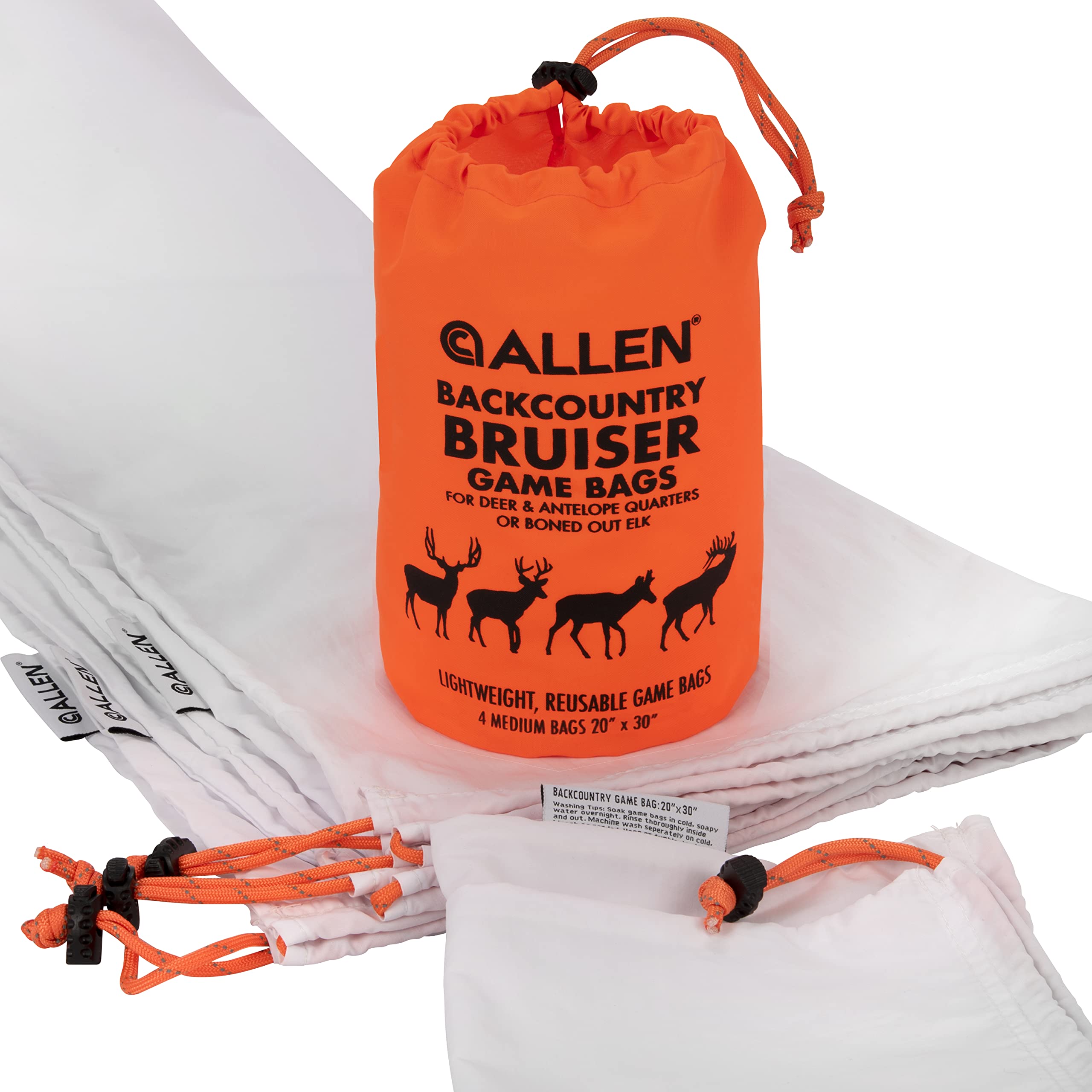 Allen Company Backcountry Quarter Bag - Reusable, Heavy-Duty, Drawstring Hunting Meat Bags - Durable Big Game Bags for Elk, Caribou, Deer - 4-Pack - 20