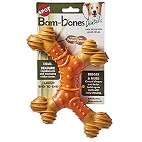 SPOT Bam-Bones Dental X-Bone - Made with Bamboo Fiber and a Massaging Rubber Center, Durable Oral Care Dog Chew for Light Chewers & Teething Puppies under 40lbs, 8in Allergen Free Peanut Butter Flavor