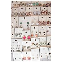 100 Earrings Pack Small Medium Size Women''s Jewelry Wholesale lot Gold Silver Colorful Fashionable Studs, Drop, Dangle, Hoops Assorted Bulk PREPACKED ready To Sell Handmade Ear Jewelry
