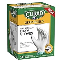 Medline CURAD Shield Nitrile Exam Gloves, Disposable Gloves are Tear Resistant, One Size Fits Most (50 Count), Can be used as medical gloves, cleaning gloves, or for home improvement tasks