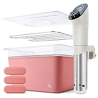 Greater Goods Holiday Sous Vide Bundle with Sous Vide Cooker, Container, and Silicone Weights, Designed in St. Louis. Birch White/Pink.