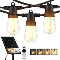 Brightech Ambience Pro Super Bright Solar - 48Ft Remote Control Outdoor String Lights with 15 Shatterproof S14 Bulbs, Commercial Grade LED, Waterproof Patio Lights, 4W Soft White for Patios, Gardens