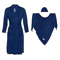Posh Peanut Mommy Robe and Baby Swaddle Set - Labor Delivery Soft Nursing Lounge Wear - Infant Receiving Blanket and Beanie Set - Viscose from Bamboo (Sailor Blue - XXL)