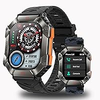 KJZLAESOT Military Smart Watch Men Sports Watch for Men Call Receiving Dial) with 2 Inch Screen Sports Fitness Watch with Compass Barometer Sleep Tracker for Android IOS (Black)