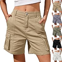 UOFOCO Women's Bermuda Cargo Shorts Above The Knee Length Elastic Waist Summer Casual Trendy Solid Shorts with 6 Pockets