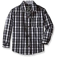 Calvin Klein Boys' Long Sleeve Legacy Woven Button-Down Shirt, Dark Gray 4009, 4