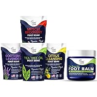 Foot Soak with Epsom Salts- Variety Pack of 4- Tea Tree Oil, Muscle Relief, Calming Lavender & Citrus Soak- for Foot Pain & Tea Tree Oil Foot balm For Dry Cracked Feet - Instantly Hydrates
