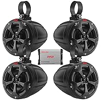 Pyle Waterproof Off-Road Speakers with Amplifier - 4Inch 1500W 4-Channel Marine Grade Wakeboard Tower Speakers System Full Range Outdoor Audio Stereo Speaker for ATV, UTV, Quad, Jeep, Boat PLUTV44CH