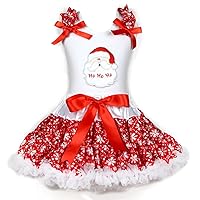Petitebella Santa Claus Face White Shirt Red Snowflake Skirt Outfit 1-8y