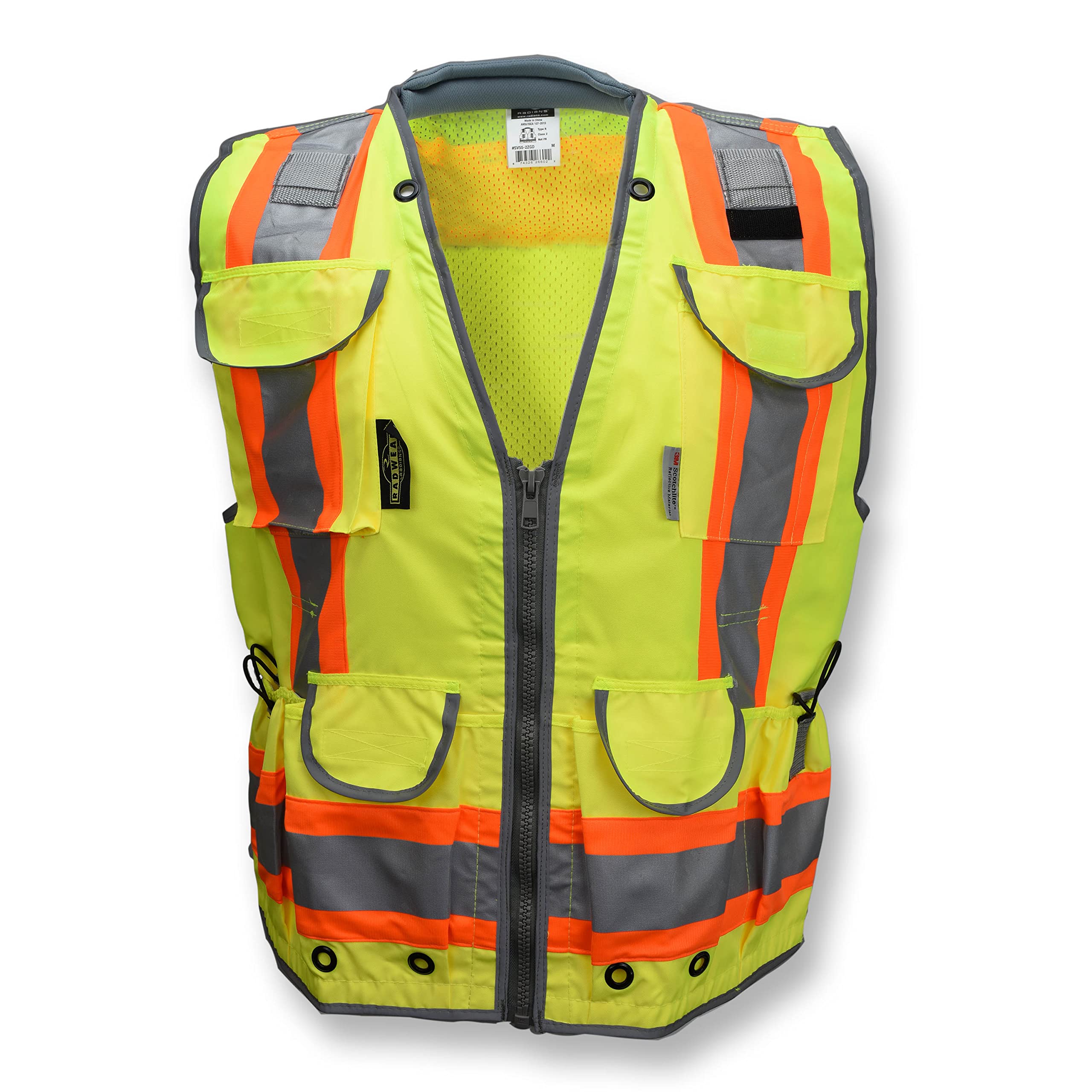Radians SV55 Class 2 Heavy Woven Two Tone Engineer Vest with Padded Neck to Support Extra Weight in Cargo Pockets