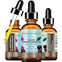 BLACK CHERRY KERNEL OIL Pure Natural Refined Undiluted Cold Pressed Carrier Oil for Face, Skin, Body, Feet, Hair, Massage, Nails. 1 Fl. oz - 30 ml. by Botanical Beauty