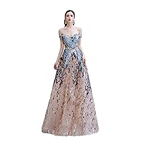 Women's Sparkly Sequins Appliques Off Shoulder Quinceanera Ball Gown