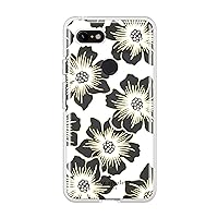 Kate Spade New York Phone Case | for Google Pixel 3 XL | Defensive Hardshell Phone Cases with Slim Design and Drop Protection - Reverse Hollyhock Floral Clear/Cream with Stones