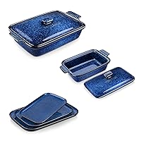 vancasso Ceramic Casserole Baking Dish Set -3.8 QT with 1.9 QT Lasagna Pans for Oven,Serving Platters Set of 3, 15/13/ 11 Inches Rectangular Serving Plates, Blue Serving Trays for Entertaining,