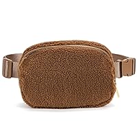 Fleece Belt Bag Sherpa Crossbody Bags for Women Fanny Pack Bum Hip Waist Bags Adjustable Standard Strap Brown