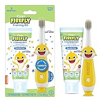 Firefly First Training Kit, Light Up Toothbrush and Natural Strawberry Flavor Training Toothpaste, Baby Shark