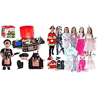 Born Toys Fantasy and First Responder Set - Fireman, Police, Doctor, Mermaid, Princess, Unicorn and Grilling Set for Kids