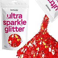 Hemway Premium Ultra Sparkle Glitter Multi Purpose Metallic Flake for Arts Crafts Nails Cosmetics Resin Festival Face Hair - Red Holographic - Super Chunky (1/8