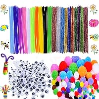 600 Pcs Craft Supplies Set - Pipe Cleaners Set Which Includes 200Pcs Chenille Stems, 150Pcs Self-Sticking Wiggle Googly Eyes and 250Pcs Pompoms for DIY School Art Projects by BellaBetty