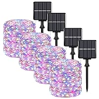 Extra-Long 288FT Solar Fairy String Lights, 4-Pack Each 72FT 200 LED Outdoor Twinkle Lights Waterproof, 8 Lighting Modes, Multicolor Silver Wire Lights for Deck Backyard Tree Garden Fence Pool Party
