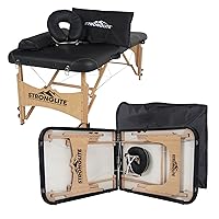 Portable Massage Table Package Olympia - All-In-One Treatment Table w/ Adjustable Face Cradle, Pillow, Half Round Bolster & Carrying Case, Black