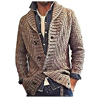 Men's Cardigan Sweater Pullover Slim Fit Stand Collar Cardigan Casual Cable Knitted Button Up Sweater with Pockets