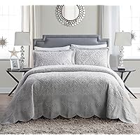 King Size Bedding, Soft Plush Bedspread with Matching Shams, Embossed Inspired Room Decor (Westland Grey, 3-Piece)