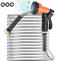 Garden Hose 100FT-Stainless Steel Water Hose with 10 Function Nozzle & Solid Fittings,No-Kink & No-Tangle,Lightweight Metal Garden Hoses,Anti-Rust Heavy Duty Water Hoses for Yard,Car Wash,Farm,Pet