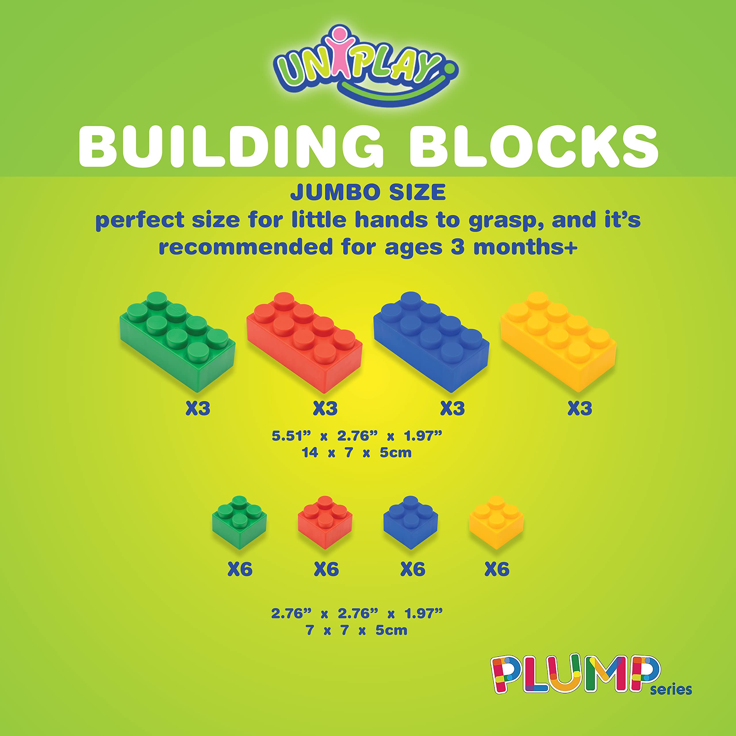 UNiPLAY Plump Soft Building Blocks — Jumbo Multicolor Stacking Blocks for Cognitive Development and Educational Games for Ages 3 Months and Up (36-Piece Set)