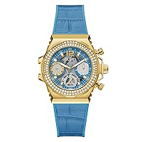 GUESS Ladies 36mm Watch - Turquoise Strap Turquoise Dial Gold Tone Case