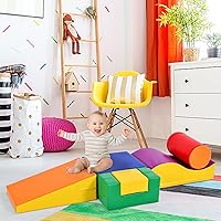 6 in 1Colorful Soft Climb and Crawl Foam Playset, Soft Play Equipment Climb and Crawl Playground for Kids,Kids Crawling and Climbing Indoor Active Play (Warm Color Series)