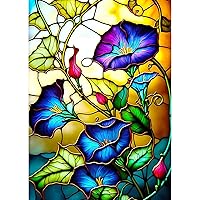 SJUTOUCI Diamond Art Painting Kits for Adults, Stained Glass Flower Diamond Art Kits for Beginners, DIY Full Drill Morning Glory Gem Art for Home Wall Decor, Great Craft Gift 12x16inch
