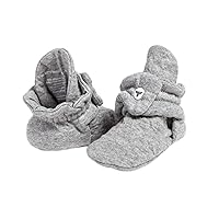 baby girls Booties, Organic Cotton Adjustable Infant Shoes Slipper Sock, Heather Grey Quilted, 0-3 Months US