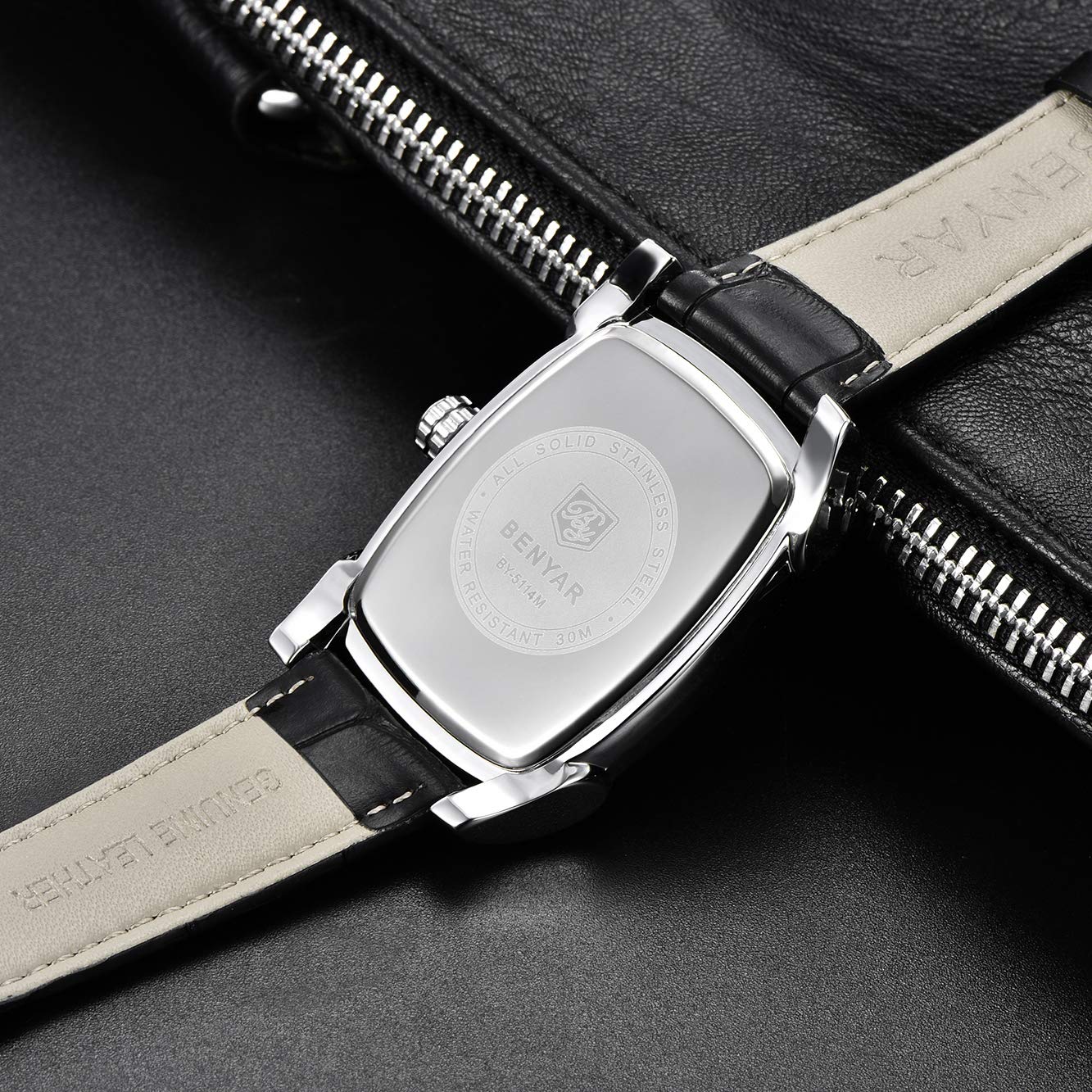 BENYAR Rectangle Wrist Watch for Men with Leather Strap, Men's Retro Fashion Casual Classic Watches Perfect Gifts for Friend