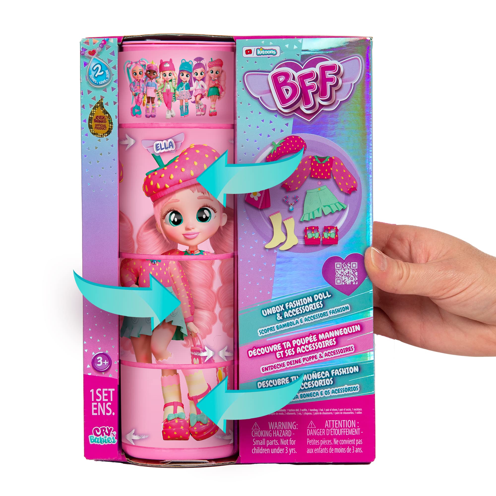 Cry Babies BFF Ella Fashion Doll with 9+ Surprises Including Outfit and Accessories for Fashion Toy, Girls and Boys Ages 4 and Up, 7.8 Inch Doll, Multicolor