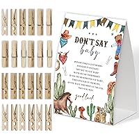 Rodeo Don't Say Baby Game for Baby Shower, Pack of One 5x7 Sign and 50 Mini Natural Clothespins, Country Western Baby Shower Decoration, Gender Neutral Party Supplies - SC21