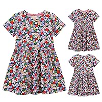 4t New Children's Clothing Skirt Wind Girl Flowers Dress Knitted Cotton Cartoon Printing Birthday Outfit Baby Girl