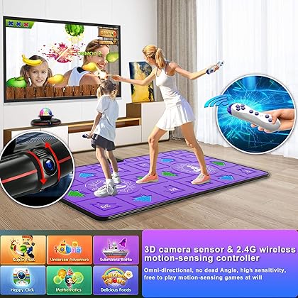 JINCOR Dance Mat for Adult and Kids HDMI Musical Blanket Pad Double Exercise Carpet Antislip Dance Floor Mat Family Games Dance Machine with Camera Sensor, Motion-Sensing Controller(Purple)