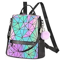 Geometric Luminous Handbag for Women Holographic Reflective Bag Backpack Wallet Clutch Set