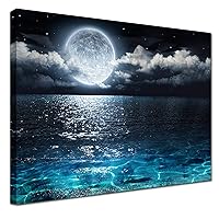 Blue Moon Wall Decor Painting Modern Ocean Landscape Picture Canvas art decoration Print Poster Artwork for Living Room Bathroom Home Decorative Ready to Hang for Christmas Festival