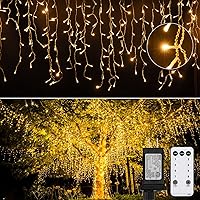 Icicle Lights Outdoor, 19.6FT 306 LED Christmas Lights with 54 Drops, Dimmable Hanging Lights with Remote, Timer, and 8 Light Modes, Connectable Twinkle Fairy Lights Holiday Decorations, Warm White