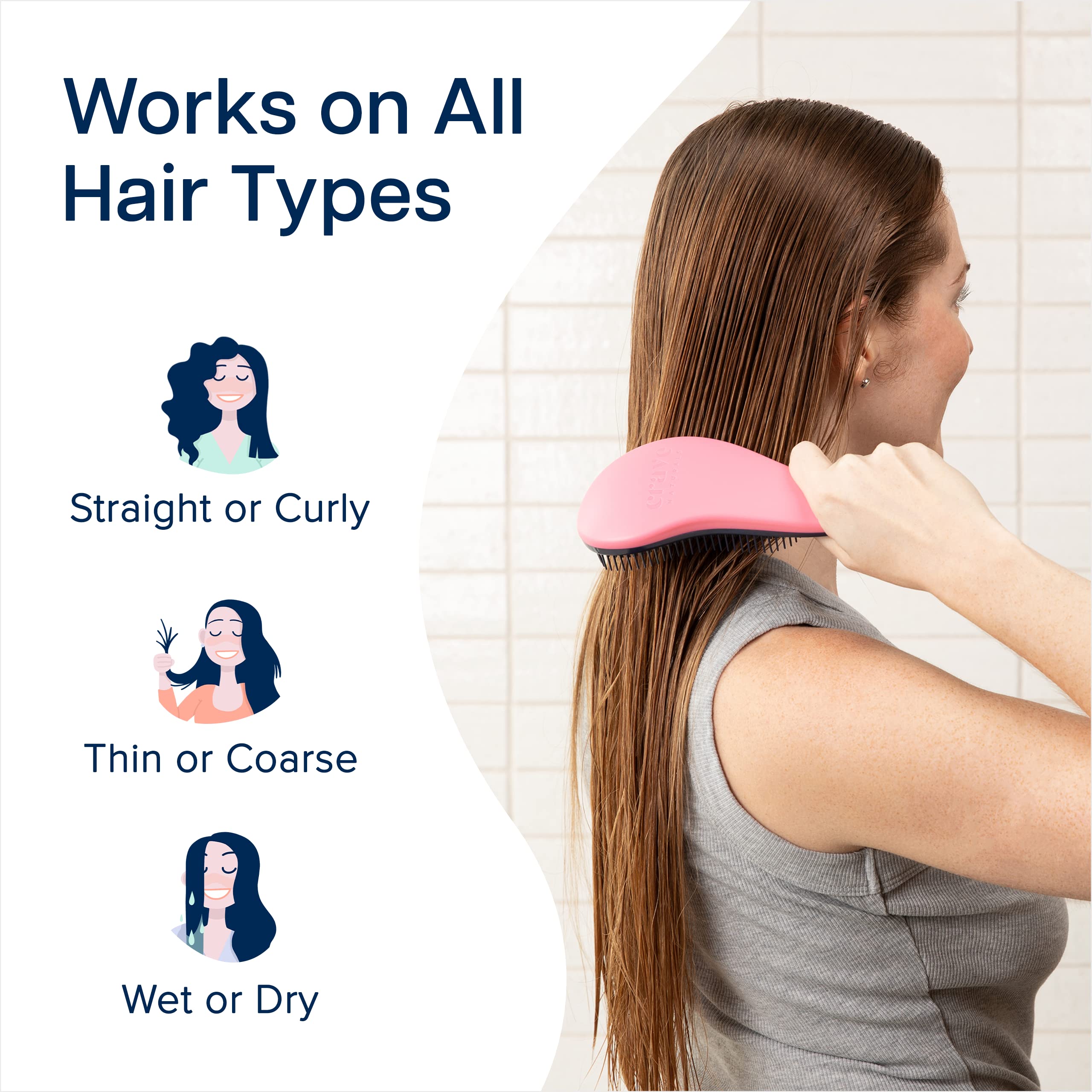Crave Naturals Glide Thru Detangling Hair Brushes for Adults & Kids Hair - Detangler Hairbrush for Natural, Curly, Straight, Wet or Dry Hair - Hair Brushes for Women - 2 Pack - Soft Hazy Swirl & Pink