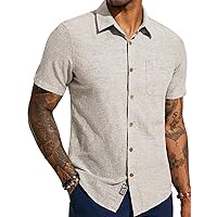PJ PAUL JONES Men's Linen Shirts Short Sleeve Casual Button Down Shirts Summer Beach Shirt with Pocket
