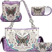 Western Style Spring Butterfly Flower Concealed Carry Purse Women Country Handbag Shoulder Bag Wallet Set