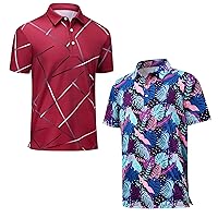 Golf Shirts for Men Dry Fit Mens Polo Shirts Short Sleeve,Printed Polo Shirt Men's Golf Shirts Size L