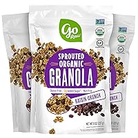 Go Raw Sprouted Organic Granola, Raisin Crunch, Vegan, Gluten Free, Nut Free, Healthy Breakfast Cereal with Superseeds, Non-GMO, 0g Added Sugar, 3g Plant Based Protein, 8oz Bags, 3 Pack