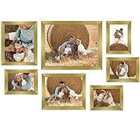 Gallery Wall Frames, 11x14, 8x10, 5x7 Multiple Photo Frames Collage for Wall or Tabletop Displays with Mat or Without Mat (Gold, 7 Pack)