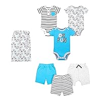 Lamaze Organic Baby Baby Boys 6 Piece Mix & Match Bodysuit and Shorts Gift Set in a Bag, Blue/Gray, 12M
